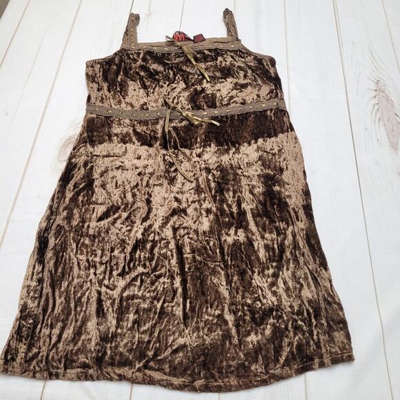 Vintage Funky People brown velvet velour y2k mini dress 90s - Picture 1 of 7
